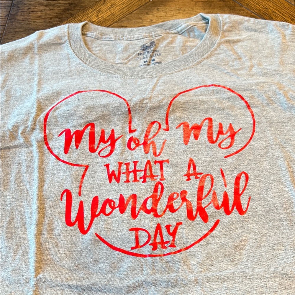 Fruit of the Loom Gray Tee with Red Graphic. Disney mouse